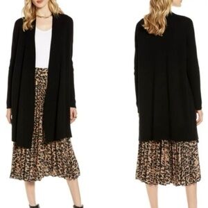 Halogen Nordstrom Black Long Sleeve Open Front Duster Cardigan Cashmere Blend